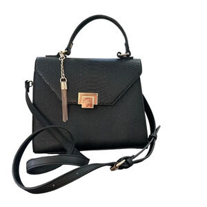 Dune London Women's Black Textured Purse e/ Top Handle and Adjustable Strap